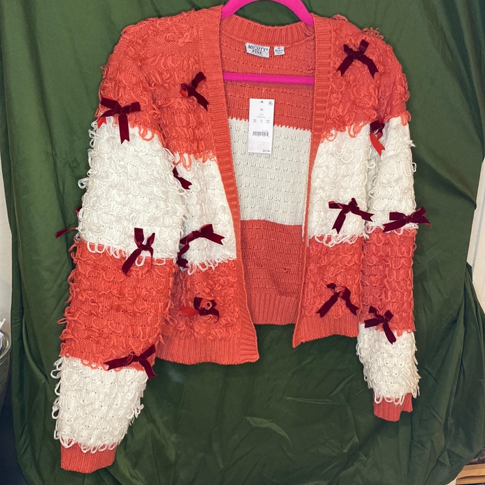 Red & White striped frilly cardigan with red bows